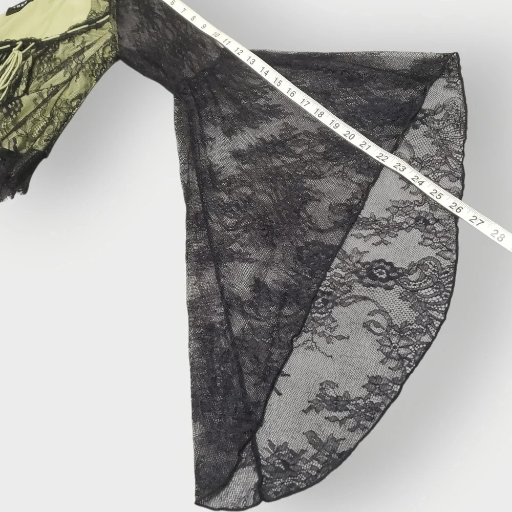 Cider Green Black Lace Flare Long Bell Sleeve Crop Top Fairycore Goth Large - Picture 10 of 12